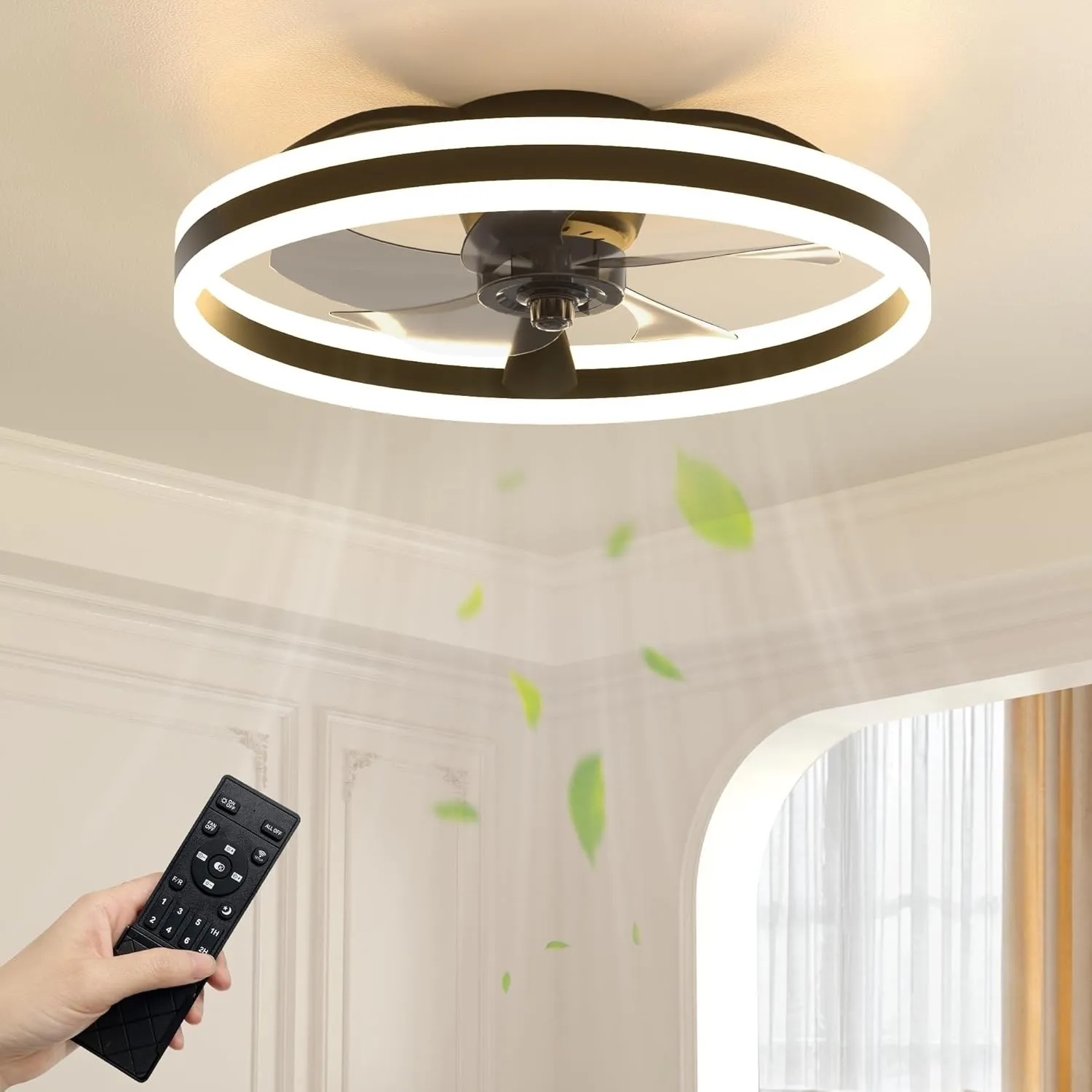 NIORSUN Ventilator Deckenleuchte,40CM LED Deckenventilator mit Beleuchtung,3 Farbtemperatur und 6 Geschwindigkeiten Dec…