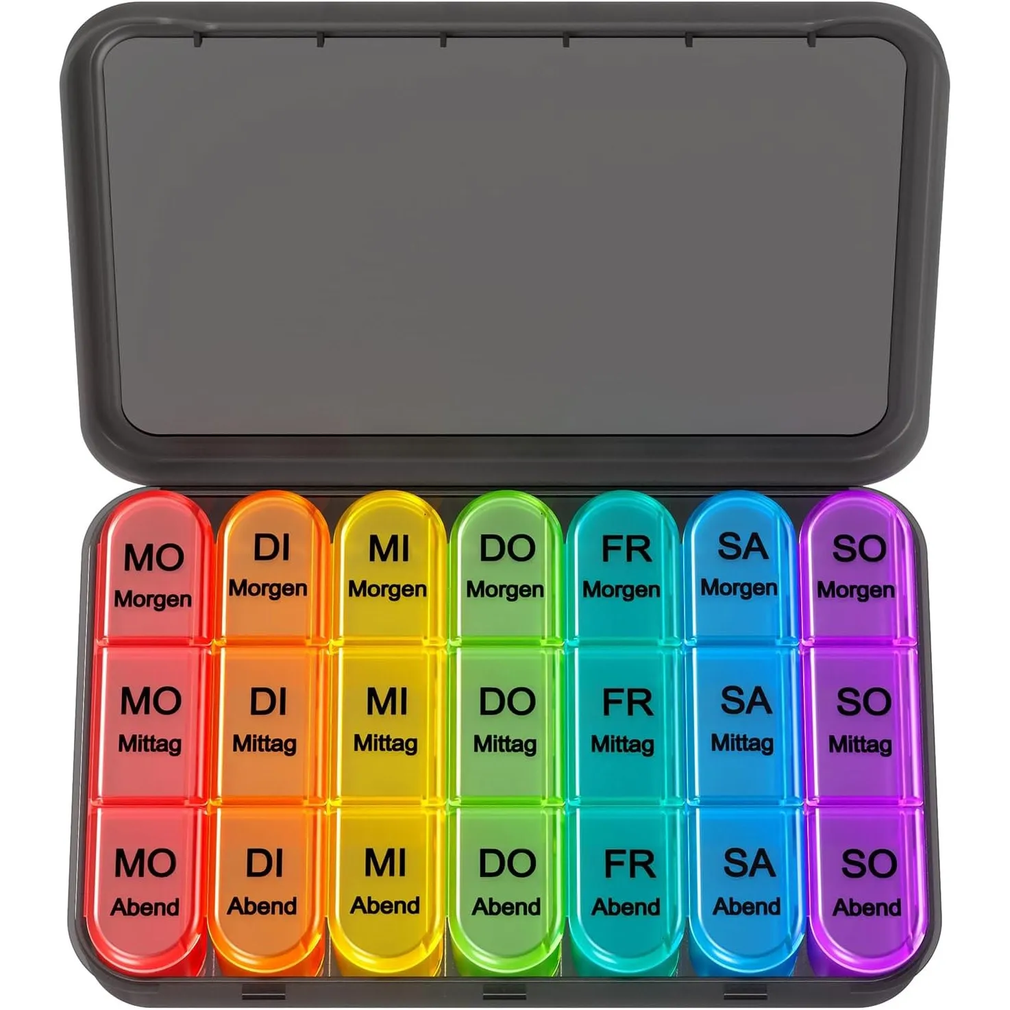 Doruimi Tablettenbox 7 Tage Morgens Mittags Abends, Abnehmbar, Schwarz
