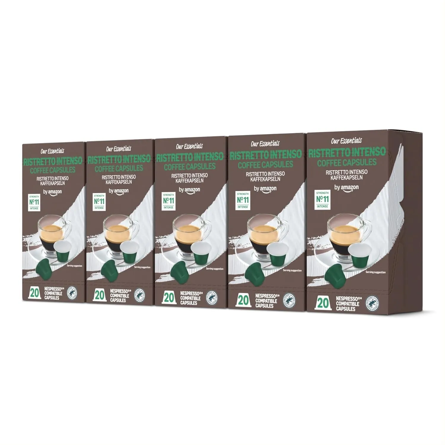 by Amazon Ristretto Intenso Kaffeekapseln Nespresso Kompatibel, 100 Kapseln (5 Packungen x 20) - Rainforest Alliance Ze…