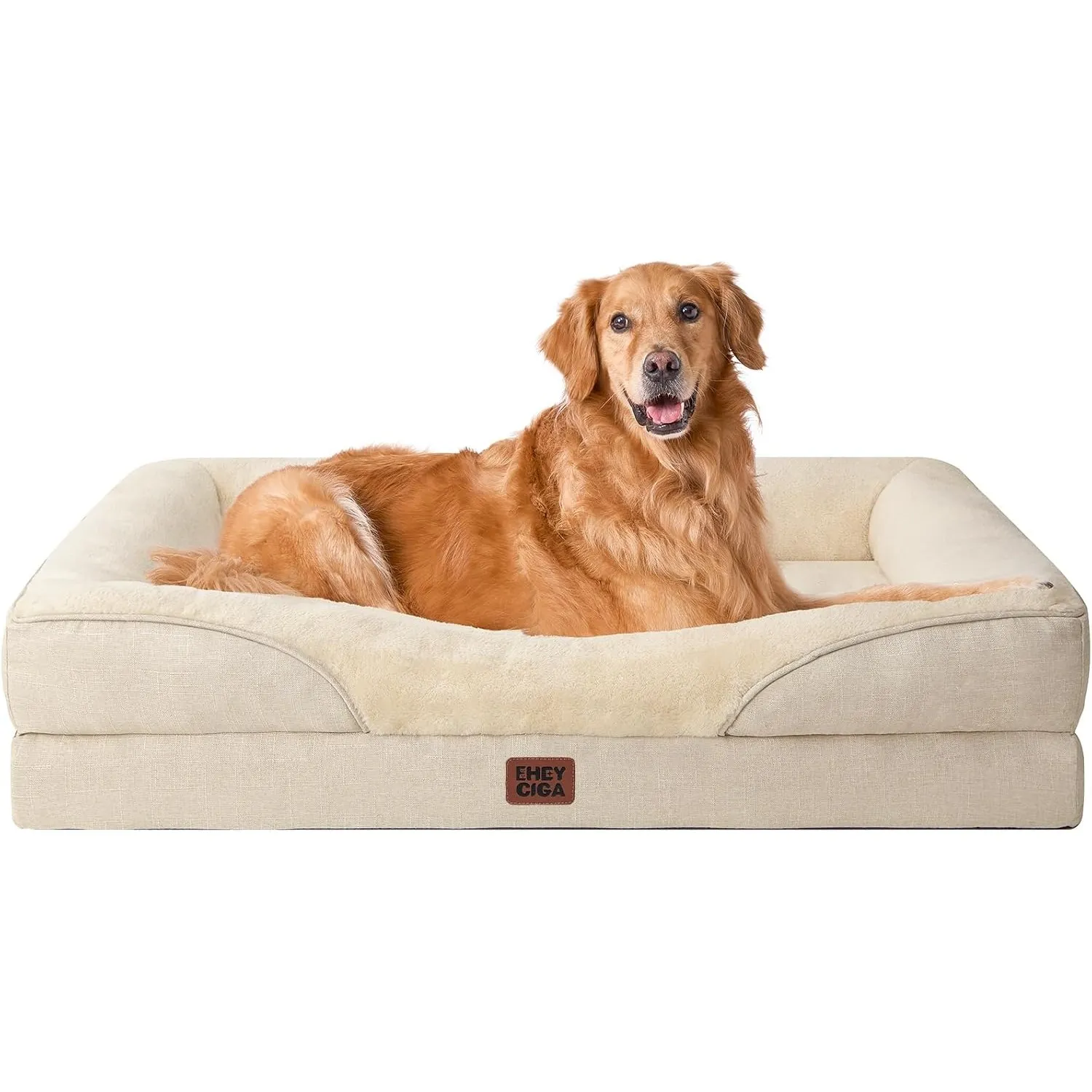 EHEYCIGA Orthopädisches Hundebett mit 4 Rändern, 106.5x76cm, Beige