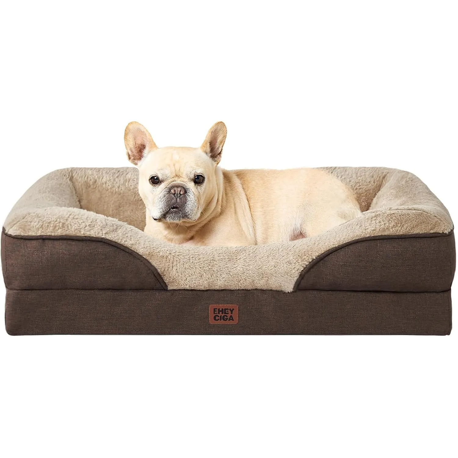 EHEYCIGA Orthopädisches Hundebett mit 4 Rändern, 76x51cm, Braun