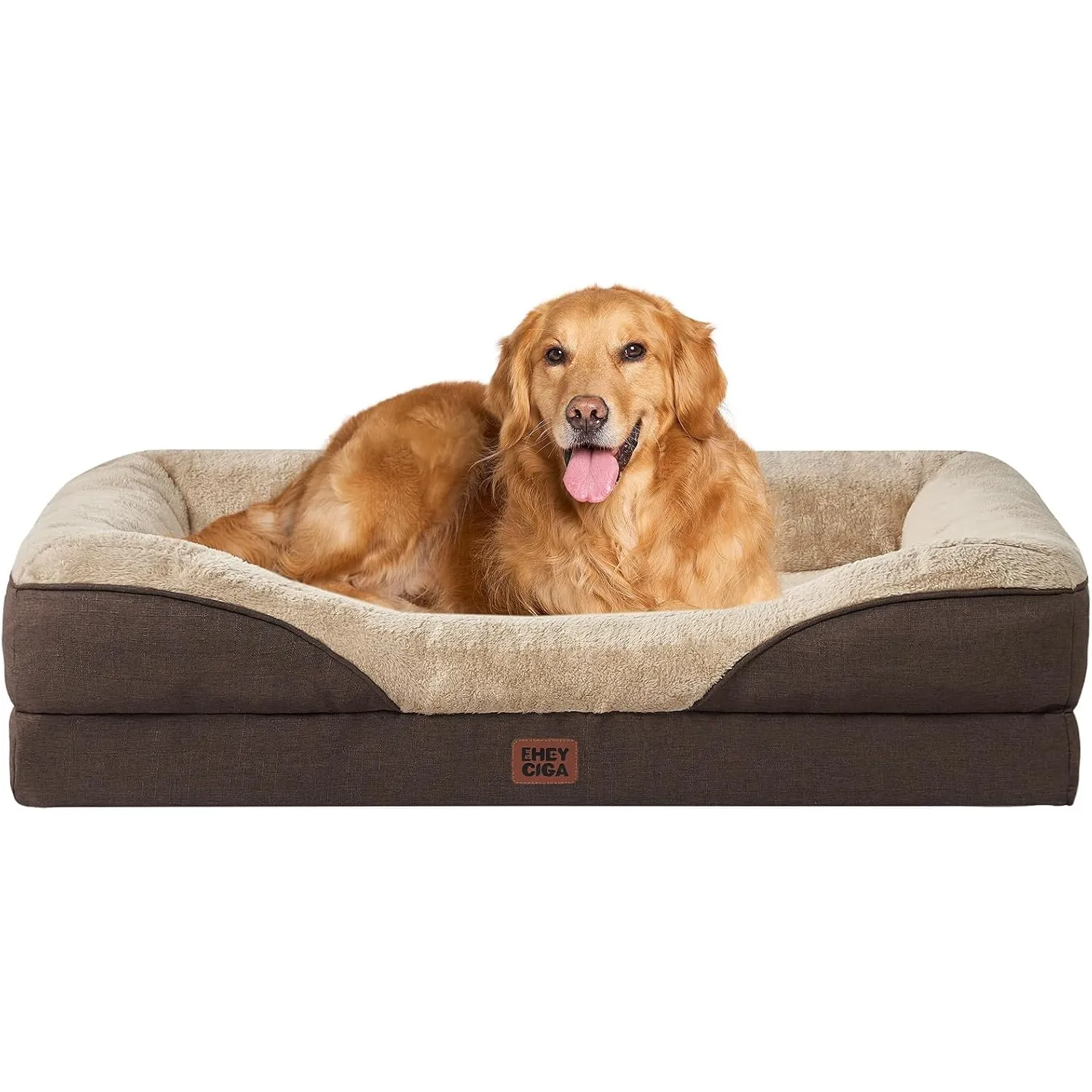 EHEYCIGA Orthopädisches Hundebett mit 4 Rändern, 106.5x76cm, Braun