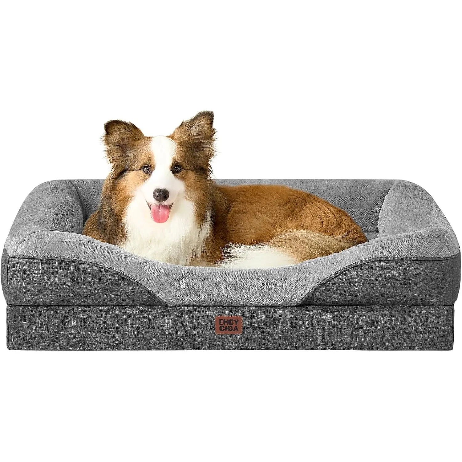 EHEYCIGA Orthopädisches Hundebett mit 4 Rändern, 91x68cm, Grau