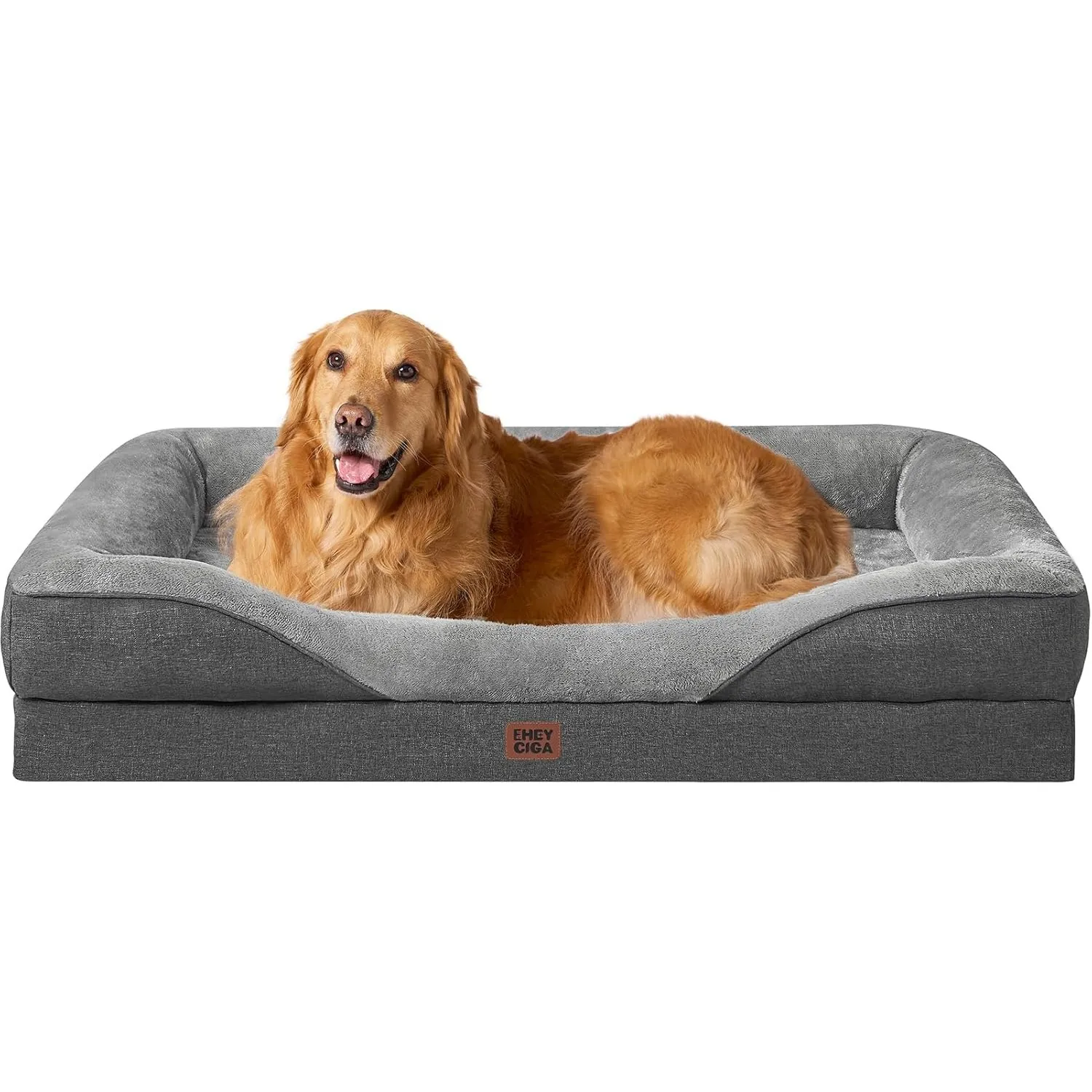 EHEYCIGA Orthopädisches Hundebett mit 4 Rändern, 106.5x76cm, Grau