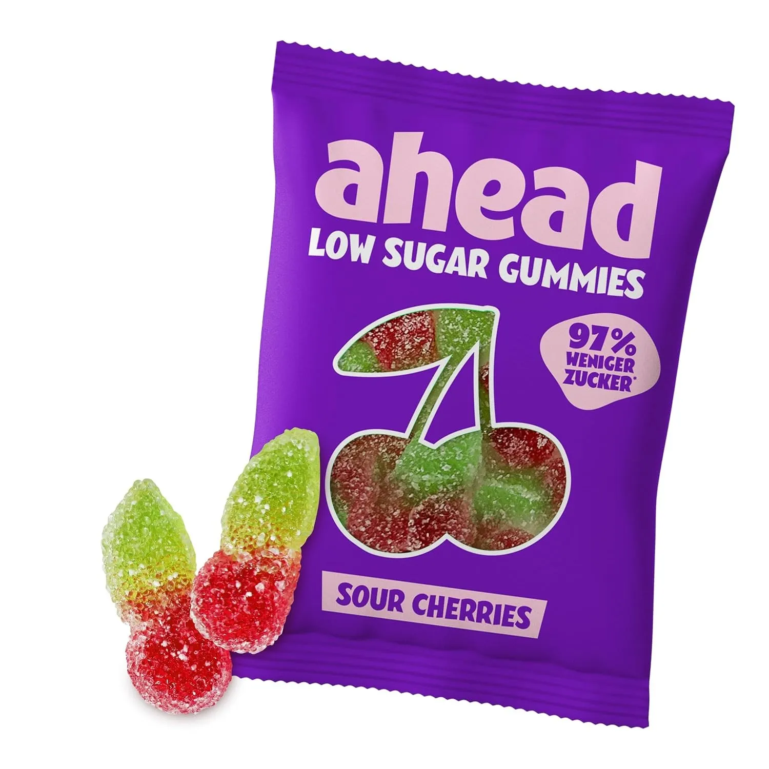 ahead Sour Cherries Gummibärchen | Sauerkirschgeschmack Fruchtgummi 18 × 50g | Gummibärchen ohne Zuckerzusatz | Nur 1g …