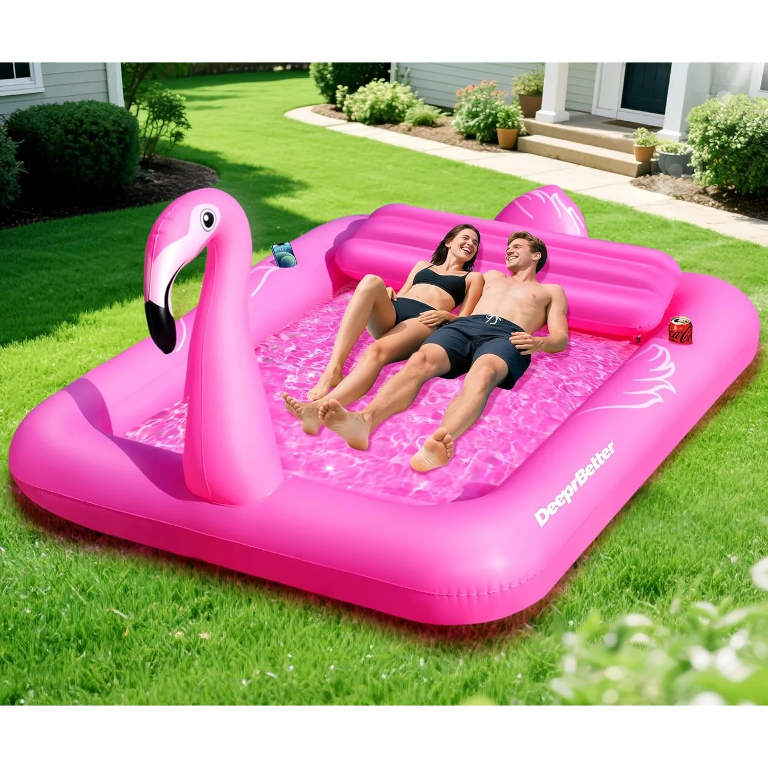 DeeprBetter Luftmatratze Pool Flamingo, Aufblasbar Luftmatratze Pool XXL mit Aufblasbare Kissen & Getränkehalter, Groß …