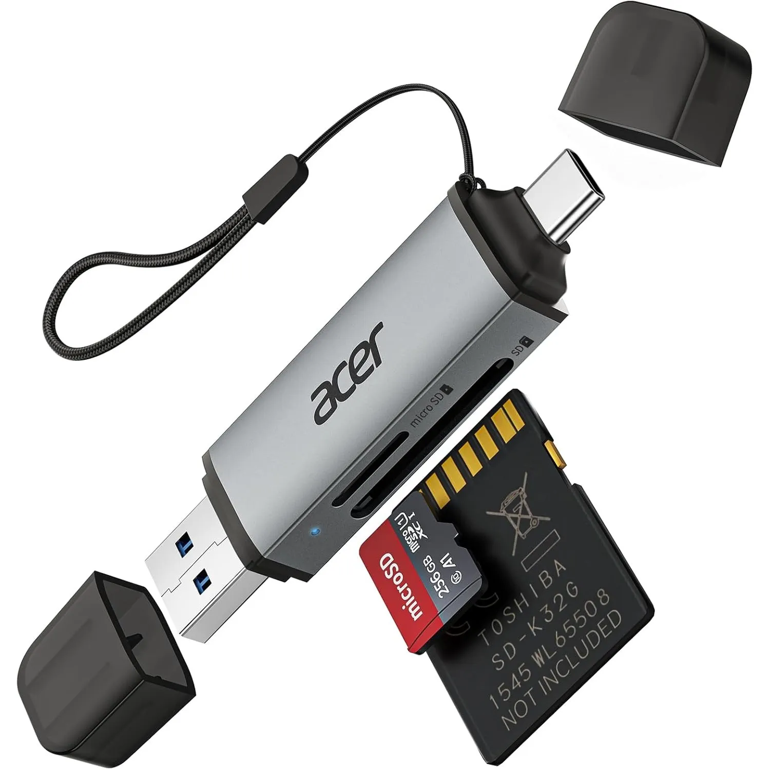 Acer SD Kartenleser, Dual USB 3.0 USB C Stecker Kartenlesegerät Aluminium | OTG Adapter SD Card Reader Speicherkartenle…