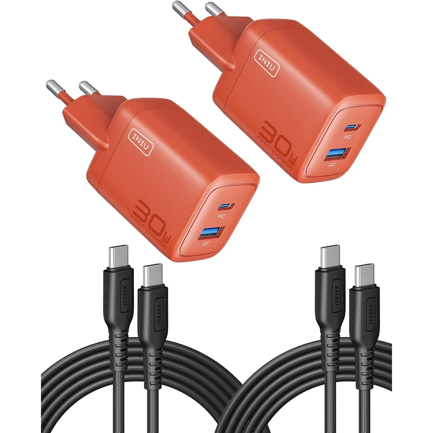 INIU 30W USB C Ladegerät, GaN Schnellladegerät mit 1,5m 60W Kabel, Dual-Port Netzteil mit intelligentem Geräteschutz fü…