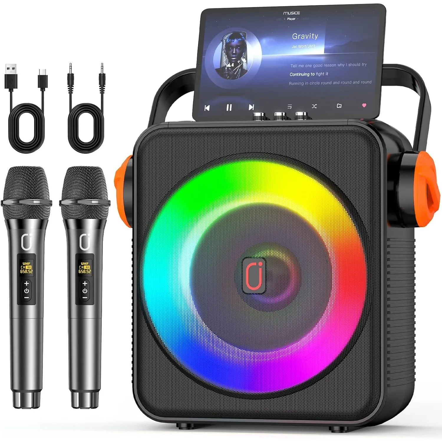 JYX Karaoke mit 2 Mikrofonen, tragbarer Karaoke-Lautsprecher Bluetooth 5.3 mit 2 kabellosen Mikrofonen für Erwachsene, …