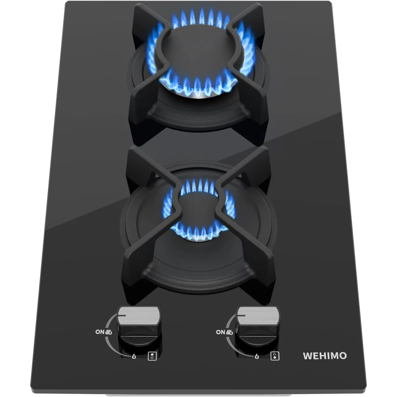 WEHIMO Gaskochfeld 2 Flammig, Glas Einbau-Gaskochfeld, 30cm, 3700W, 2 Kochzonen (2700W+1000W), Domino Gaskochfeld für P…