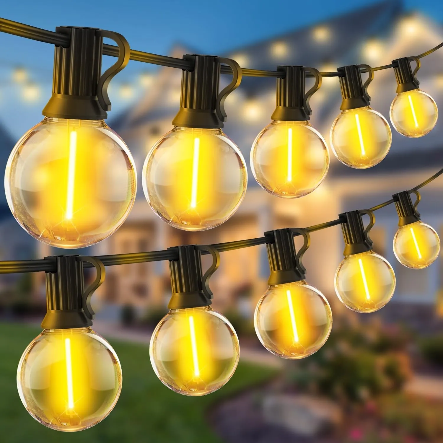 Lichterkette Außen LED Strom Beleuchtung 15m 50ft Outdoor String Lights Aussen Lichterketten Glühbirnen mit G40 IP44 We…