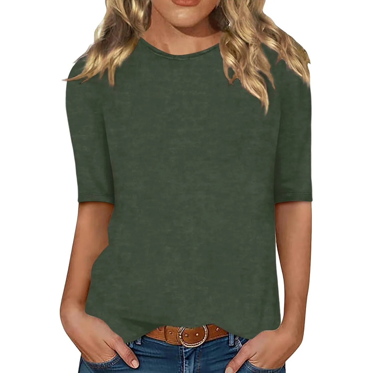 Minetom Damen Halbarm T-Shirt Rundhals Sommer Tshirt Leichte Einfarbig Oberteil Basic Tops