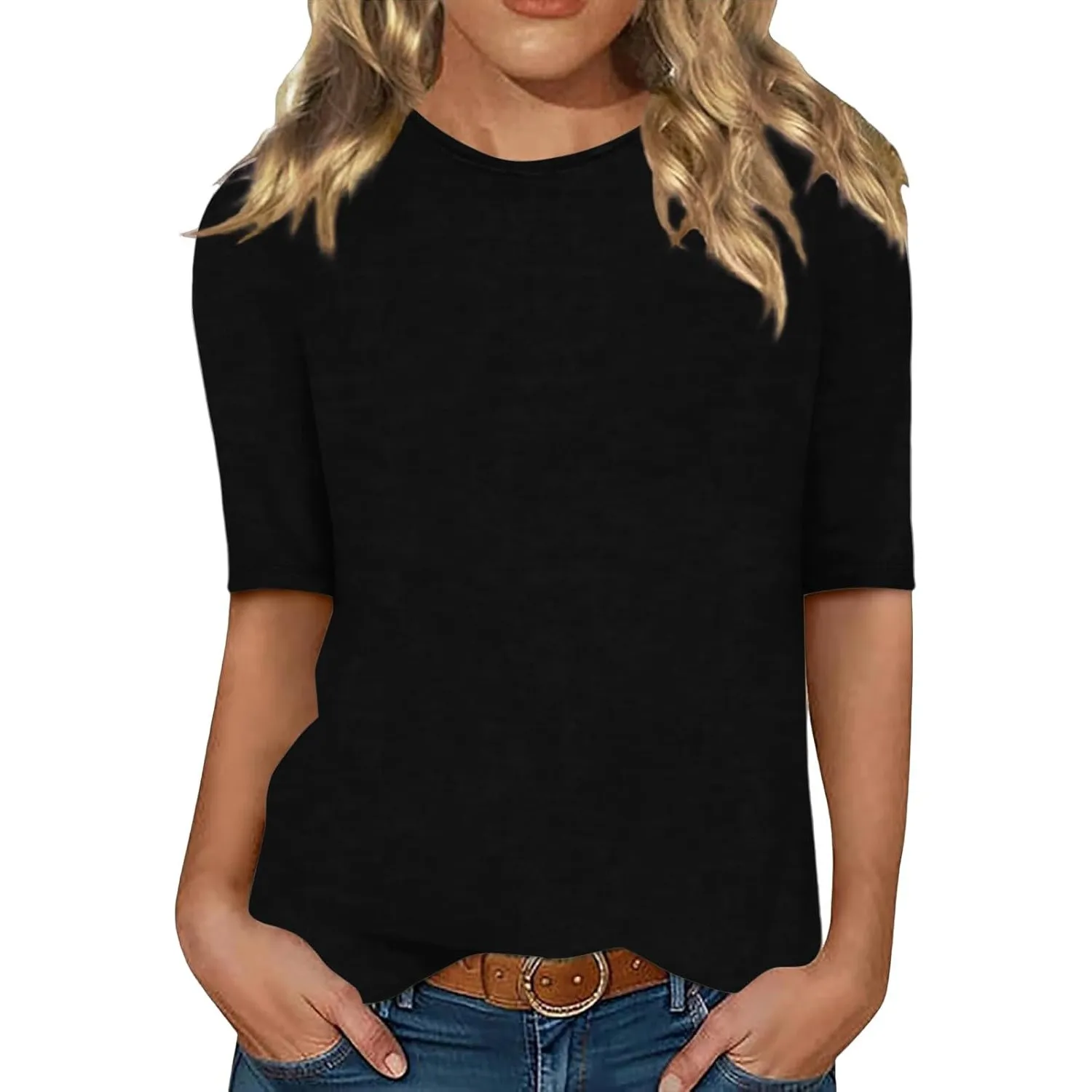Minetom Damen Halbarm T-Shirt Rundhals Sommer Tshirt Leichte Einfarbig Oberteil Basic Tops