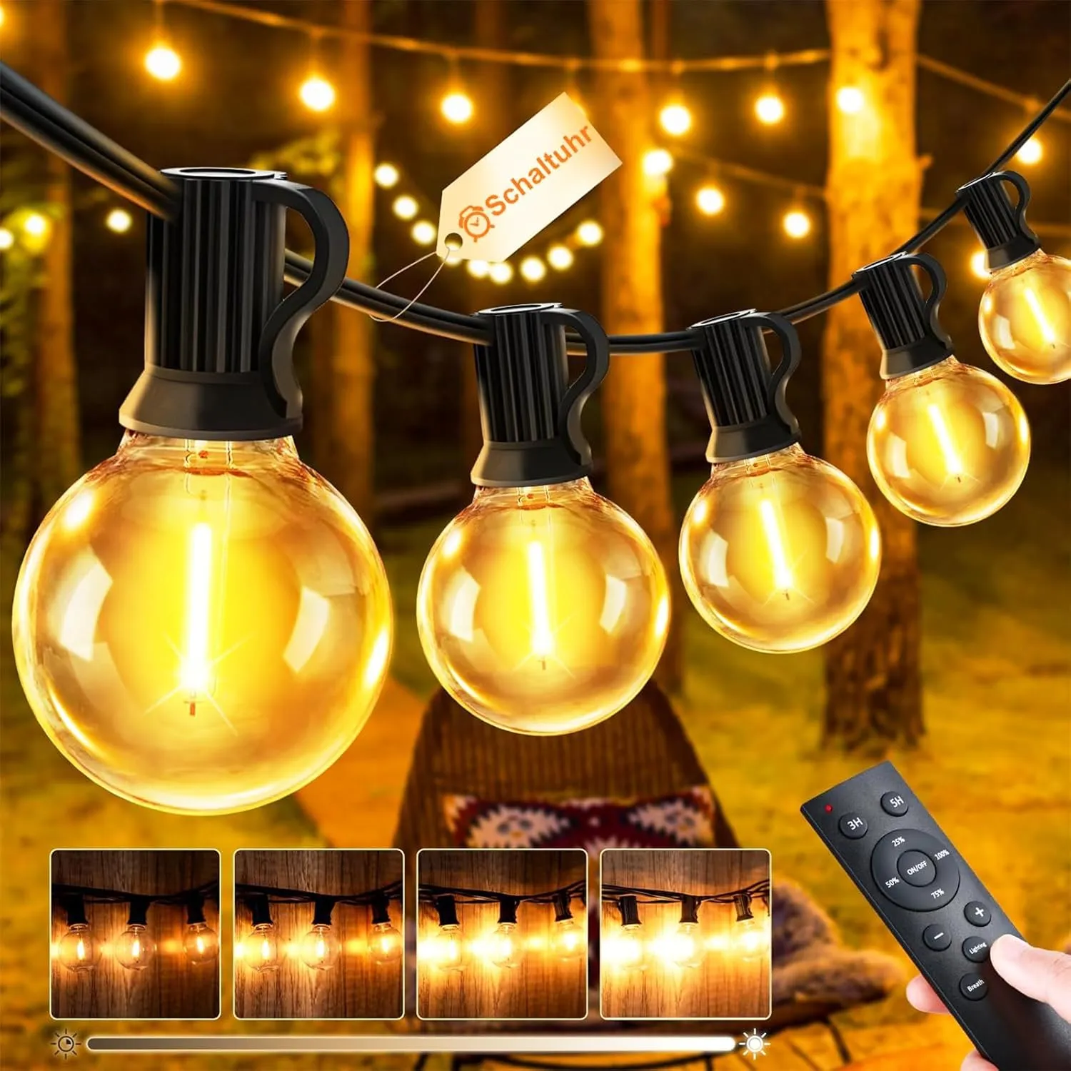 Lichterkette Led Außen Strom Outdoor - 15M 18+1 G40 Glühbirnen Garten Beleuchtung Balkon Lichterketten Aussen IP44 Wett…