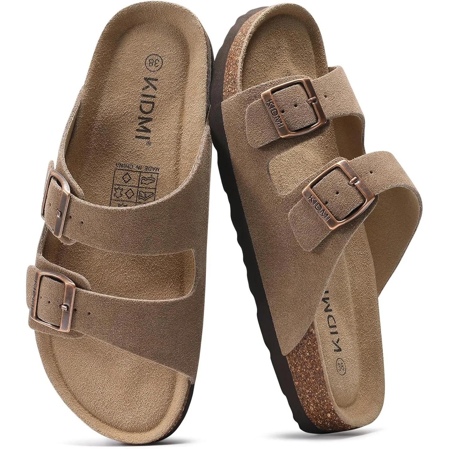 KIDMI Damen Sandalen mit veganem Obermaterial und Fußgewölbeunterstützung, verstellbare Sommer-Pantoletten mit Korkfußb…
