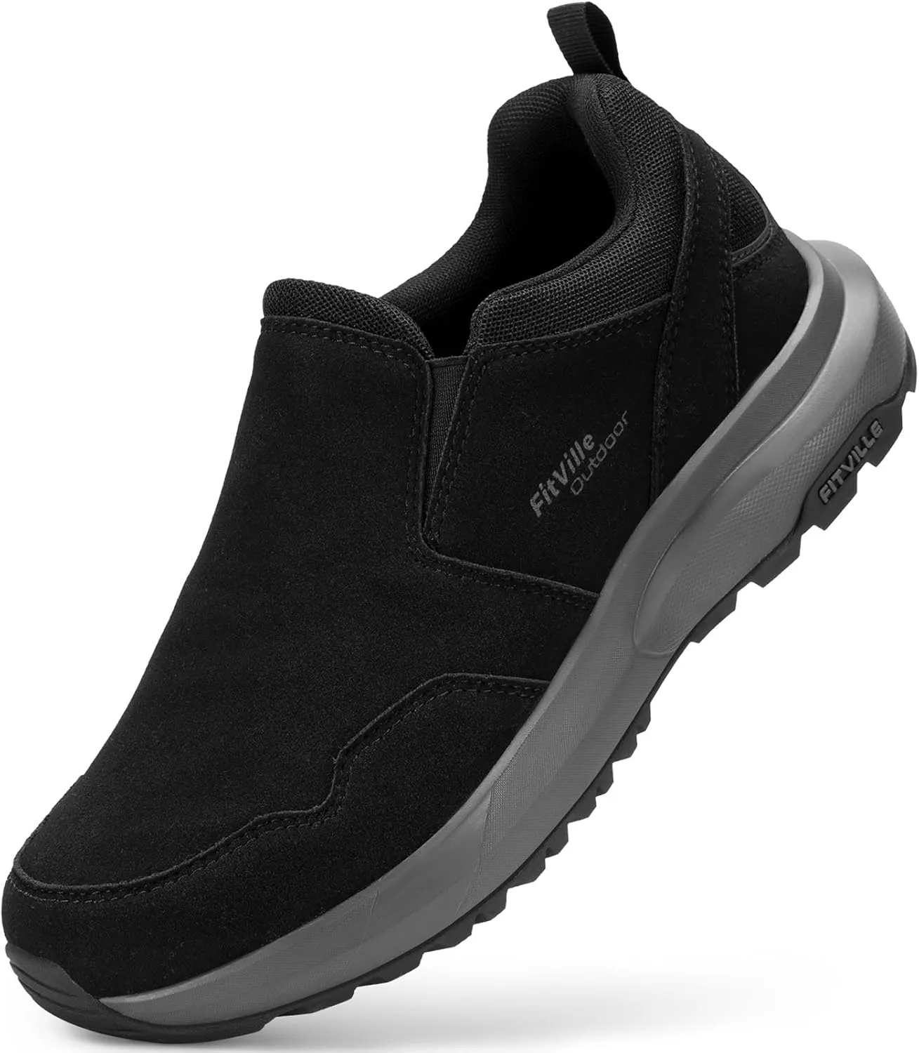 FitVille Slip On Wanderschuhe Herren Extra Breit Trekkingschuhe rutschfeste Outdoor Schuhe Atmungsaktiv Freizeitschuhe …