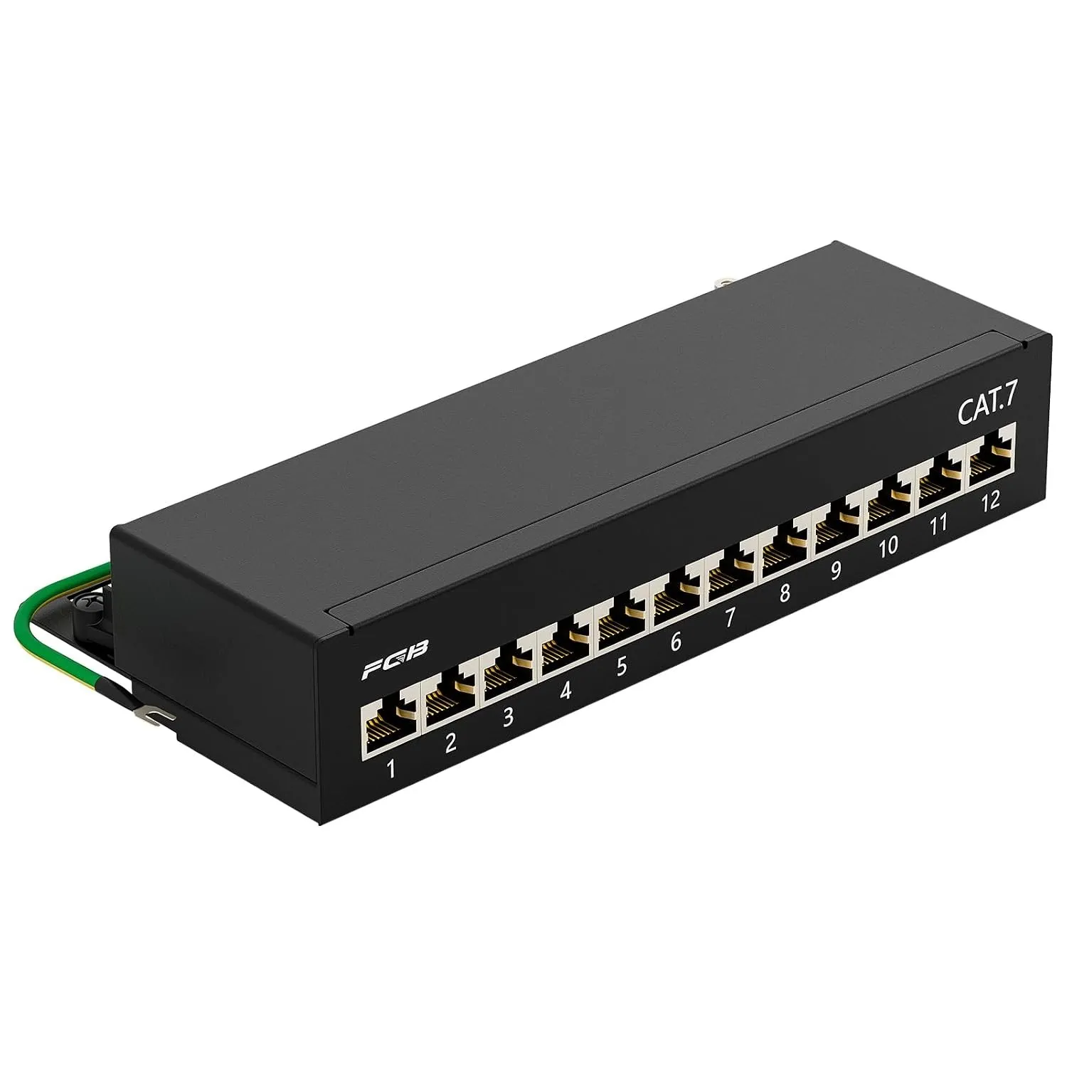 FGB CAT 7 Patchpanel Verteilerfeld 12 Port, 1HE, Schwarz