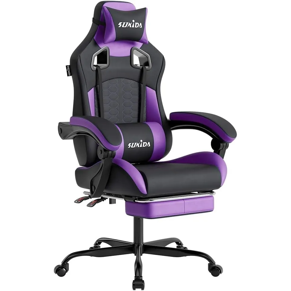 SUKIDA Gaming Stuhl, Ergonomischer Gaming-Stuhl mit Fußstütze, Racing Gaming Chair Kopfstütze Verstellbarer Computerstu…