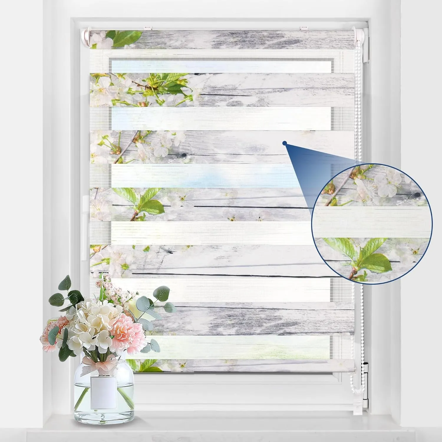 Grandekor Doppelrollo Klemmfix ohne Bohren mit Muster B70 x H120 cm (Stoffbreite 66cm) Blumen, Duo Rollo klemmrollos Ro…