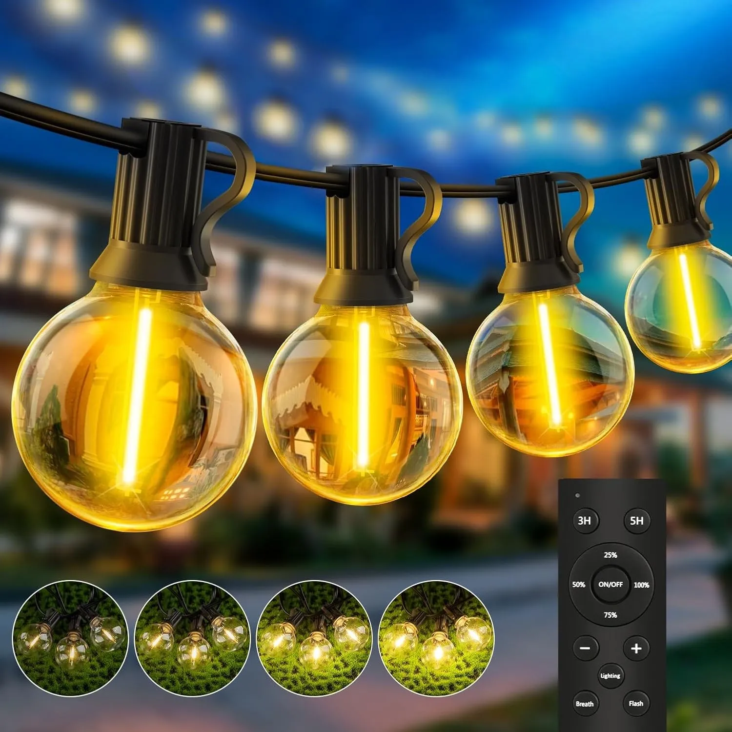 LED Lichterkette Außen 15m G40 Glühbirnen Gartenbeleuchtung Balkon Lichterketten Aussen IP44 Wetterfest Pavillon String…