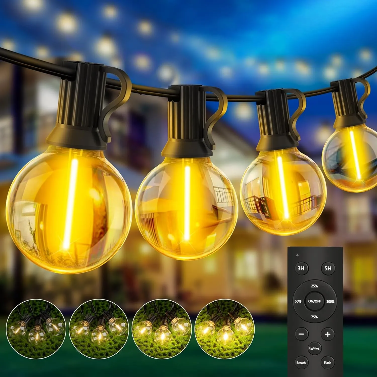 LED Lichterkette Außen 45M - 150FT Outdoor Lichterkette Strom mit 62+2 G40 Glühbirne Wetterfest Dimmbar Aussen Beleucht…