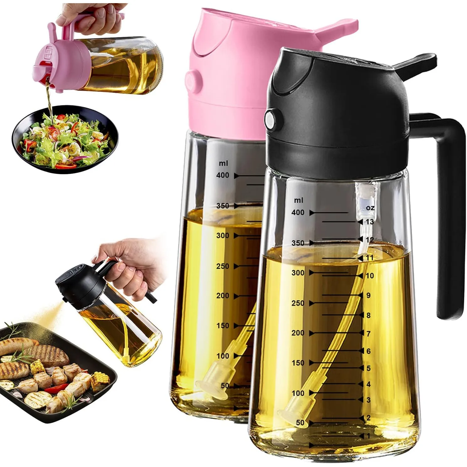 TrendPlain 16oz Ölsprüher für Speiseöl – 470ml Olivenöl Flasche – 2-in-1 Ölspender und Ölsprüher – Küchen Gadgets für K…