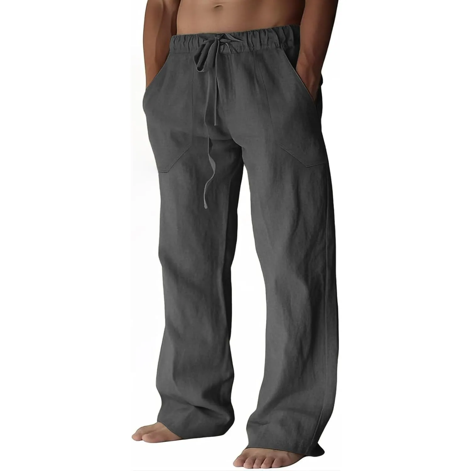 Puimentiua Leinenhose Herren,Lang Leichte Sommerhose,Sommer Leinen Hosen,Loose Fit Baumwollehosen mit Tunnelzug und Tas…