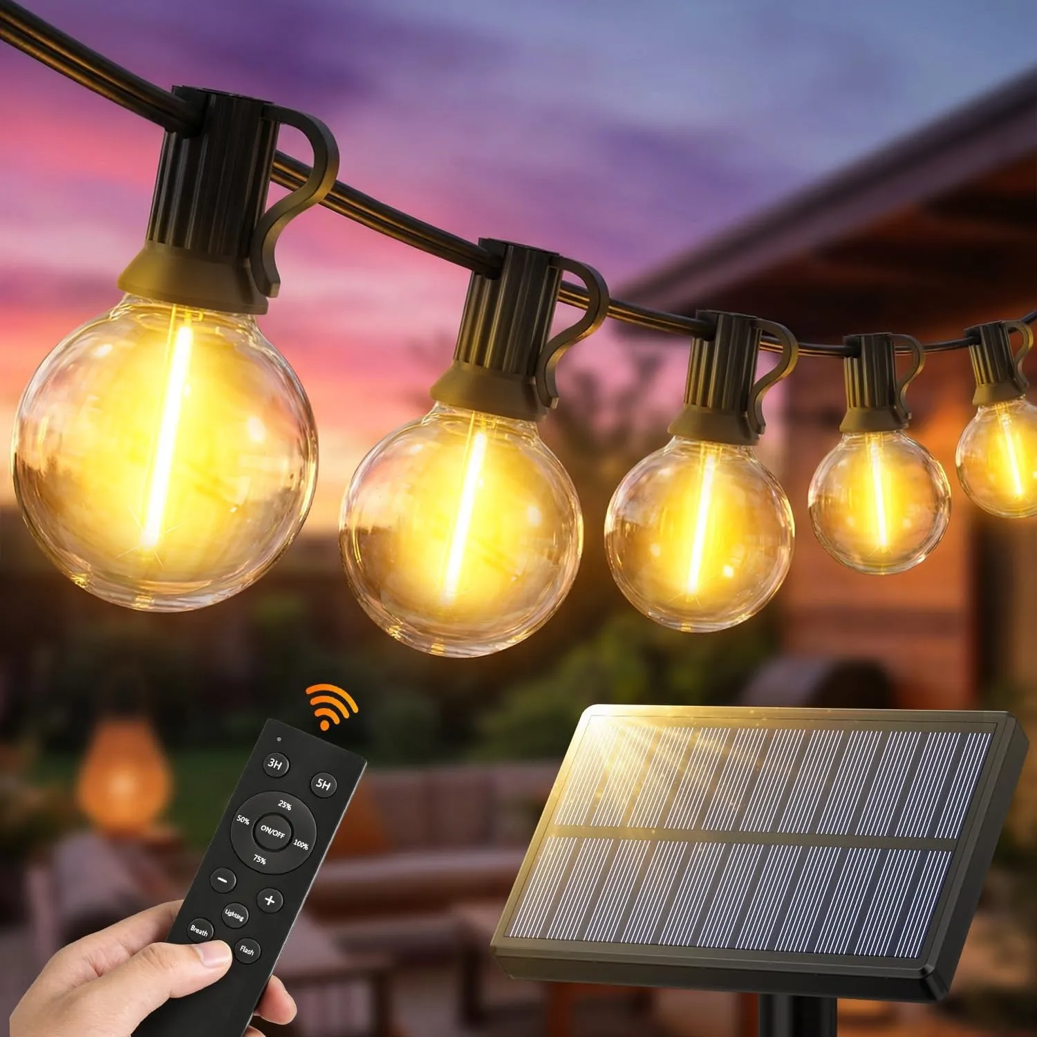 Solar Fernbedienung Lichterkette LED Aussen - 15M 50FT G40 LED Outdoor Solarlichterkette 3 Modi mit Wetterfest G40 Glüh…