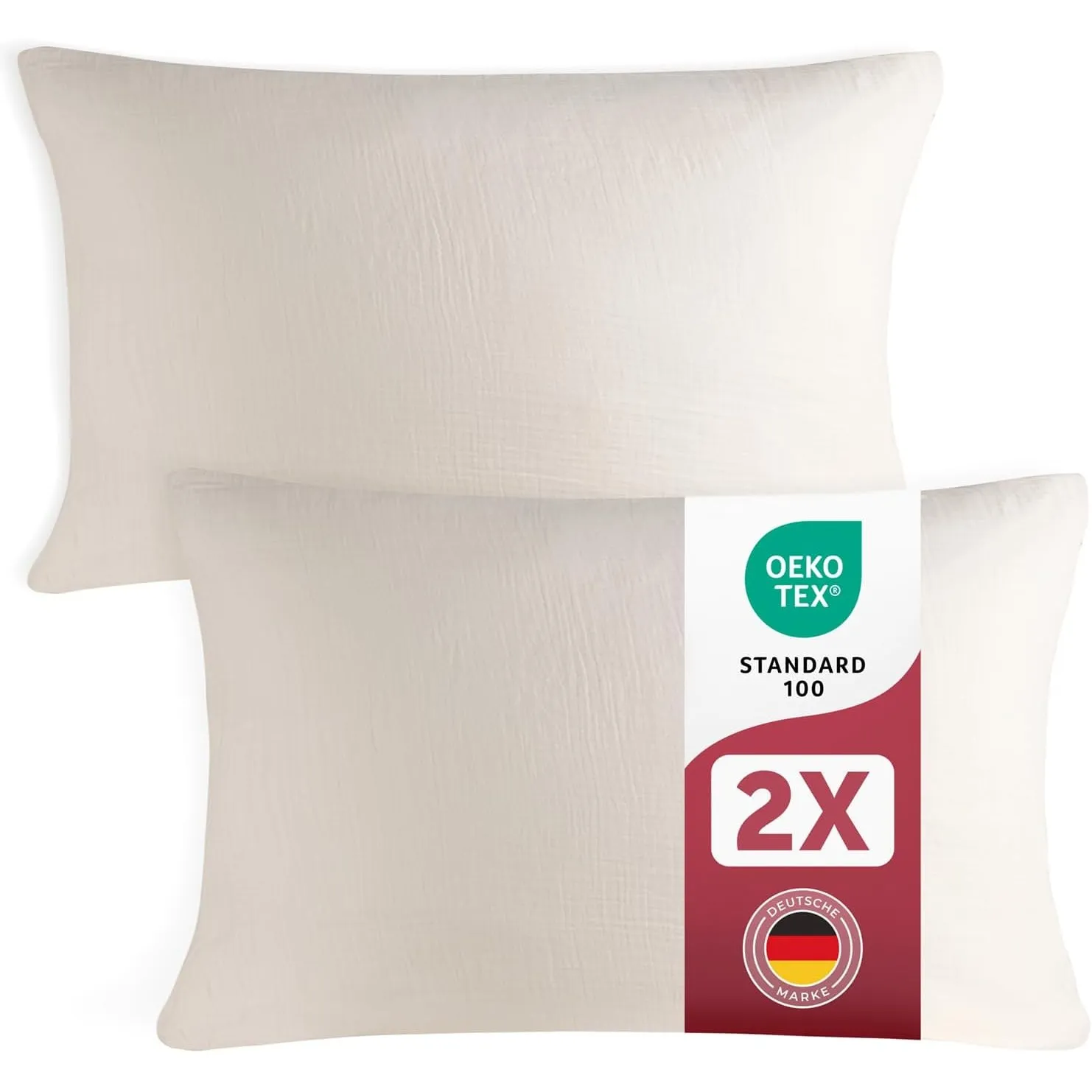 Blumtal Musselin Kissenbezüge 40x80 cm, 2er-Set, Ivory | OEKO-TEX zertifiziert, aus 100% Baumwolle, extra weich, atmung…