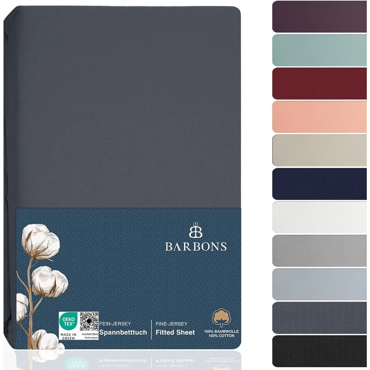BARBONS Spannbettlaken 160x200cm - 100% Baumwolle Spannbetttuch Dunkelgrau
