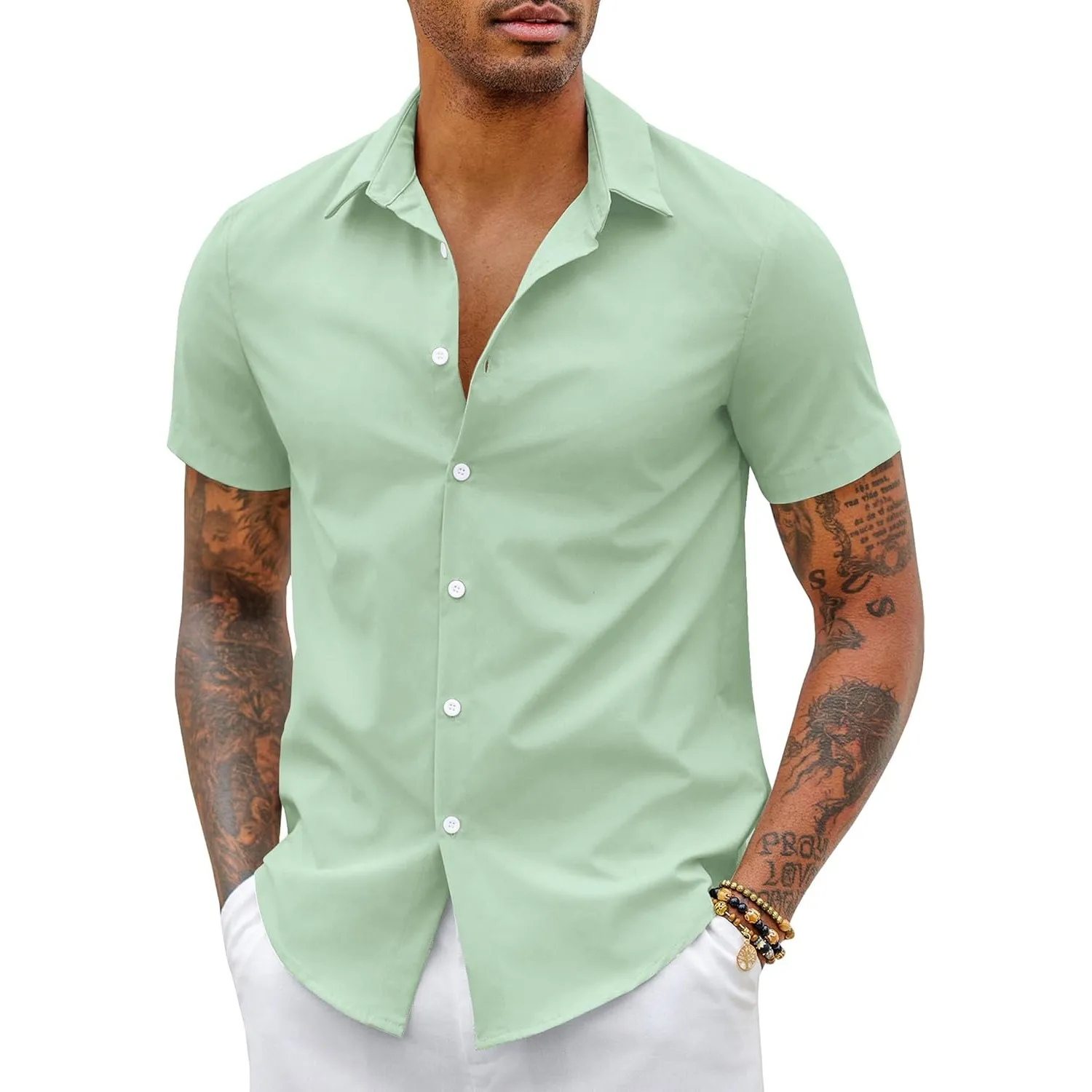 COOFANDY Herren Hemd Kurzarm Slim Fit Freizeithemd Bügelleichte Kurzarmhemd Businesshemd Sommer Herrenhemd Einfarbig Ba…
