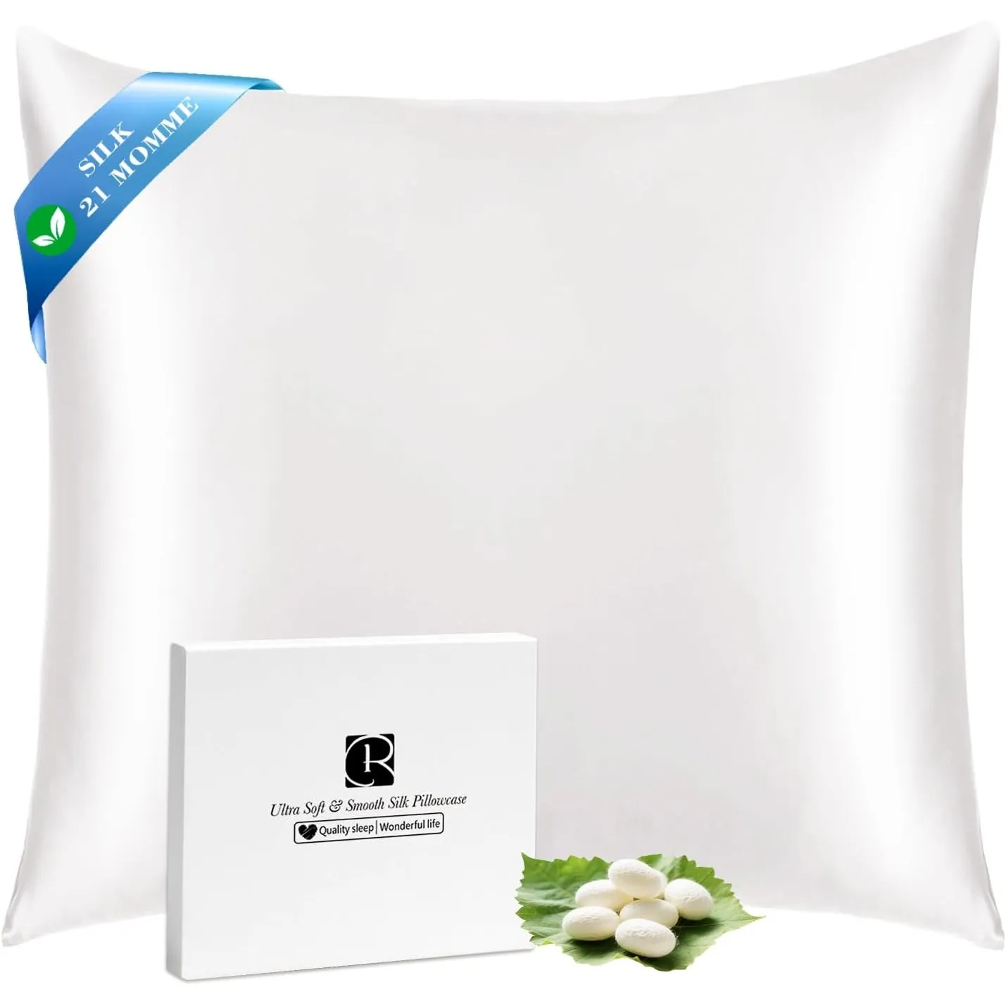 Ravmix Seidenkissenbezug 80x80 Maulbeerseide, für Haar & Haut, Elfenbein | Silk Pillowcase mit verstecktem Reißverschlu…