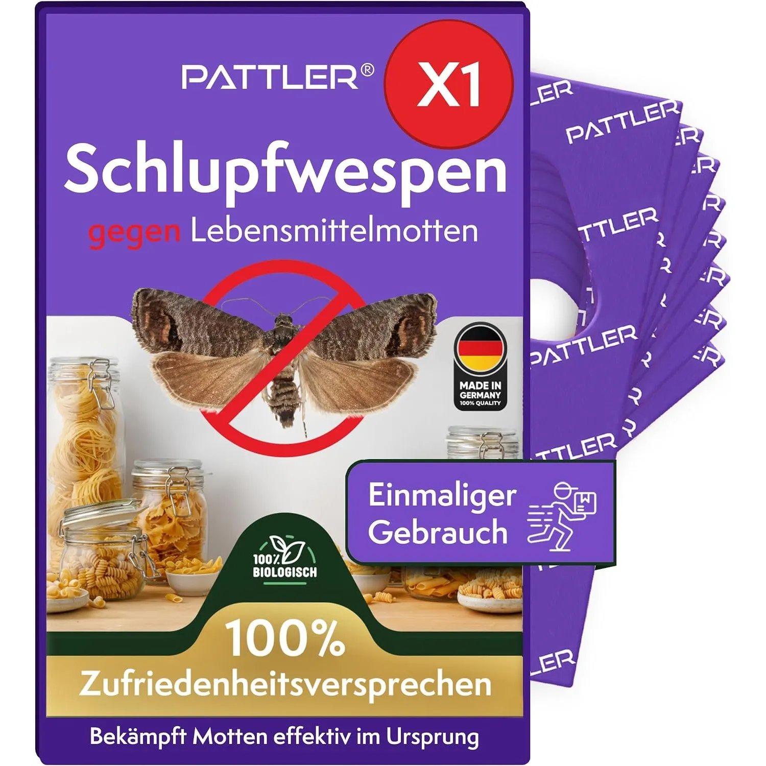 PATTLER® Schlupfwespen gegen Lebensmittelmotten – 1 Karte à 1 Lieferung – Lebensmittelmotten bekämpfen ohne Chemie – Al…