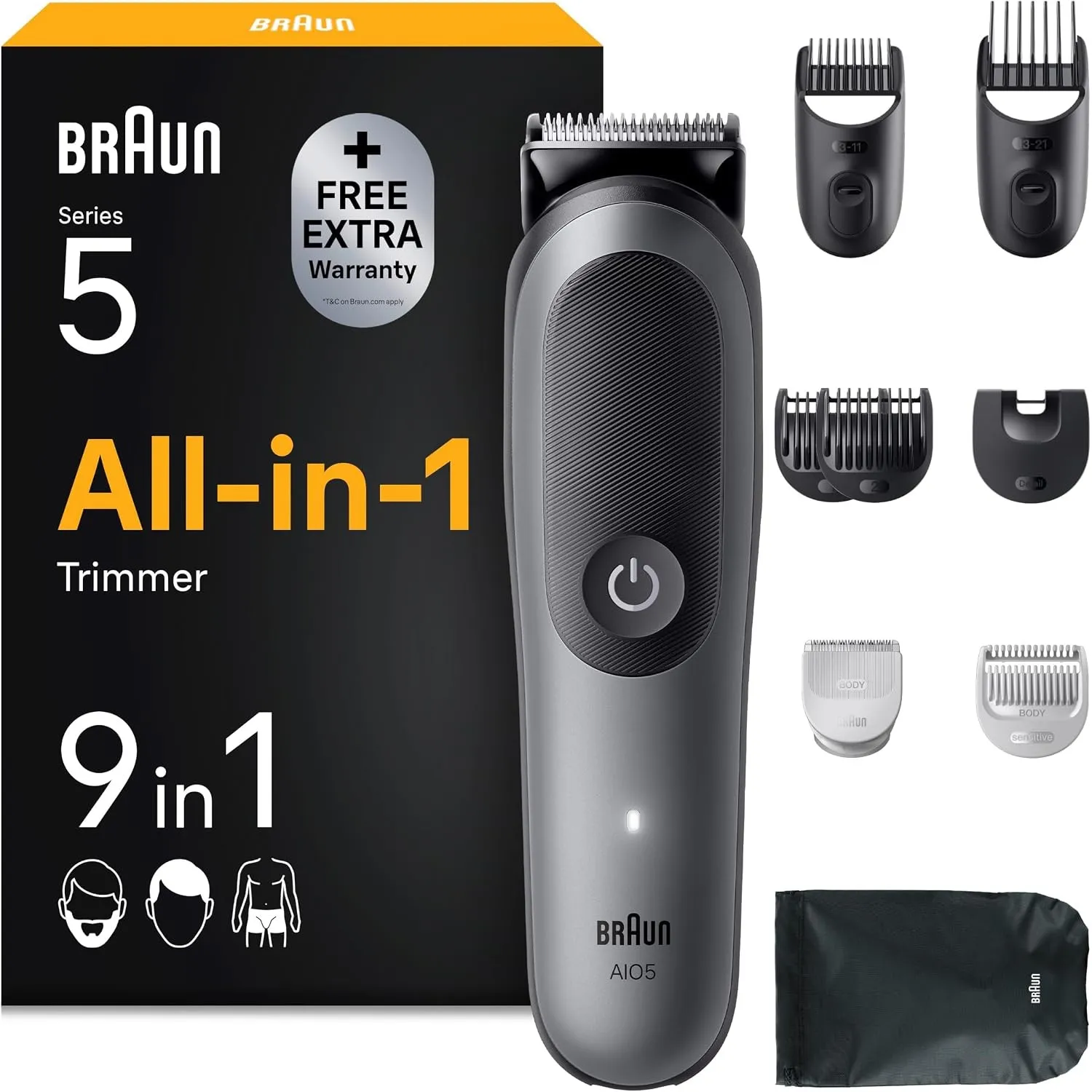 Braun Multigroom All-in-One Series 5, 9-in-1 Trimmer-Set 5, AIO5545, Grau