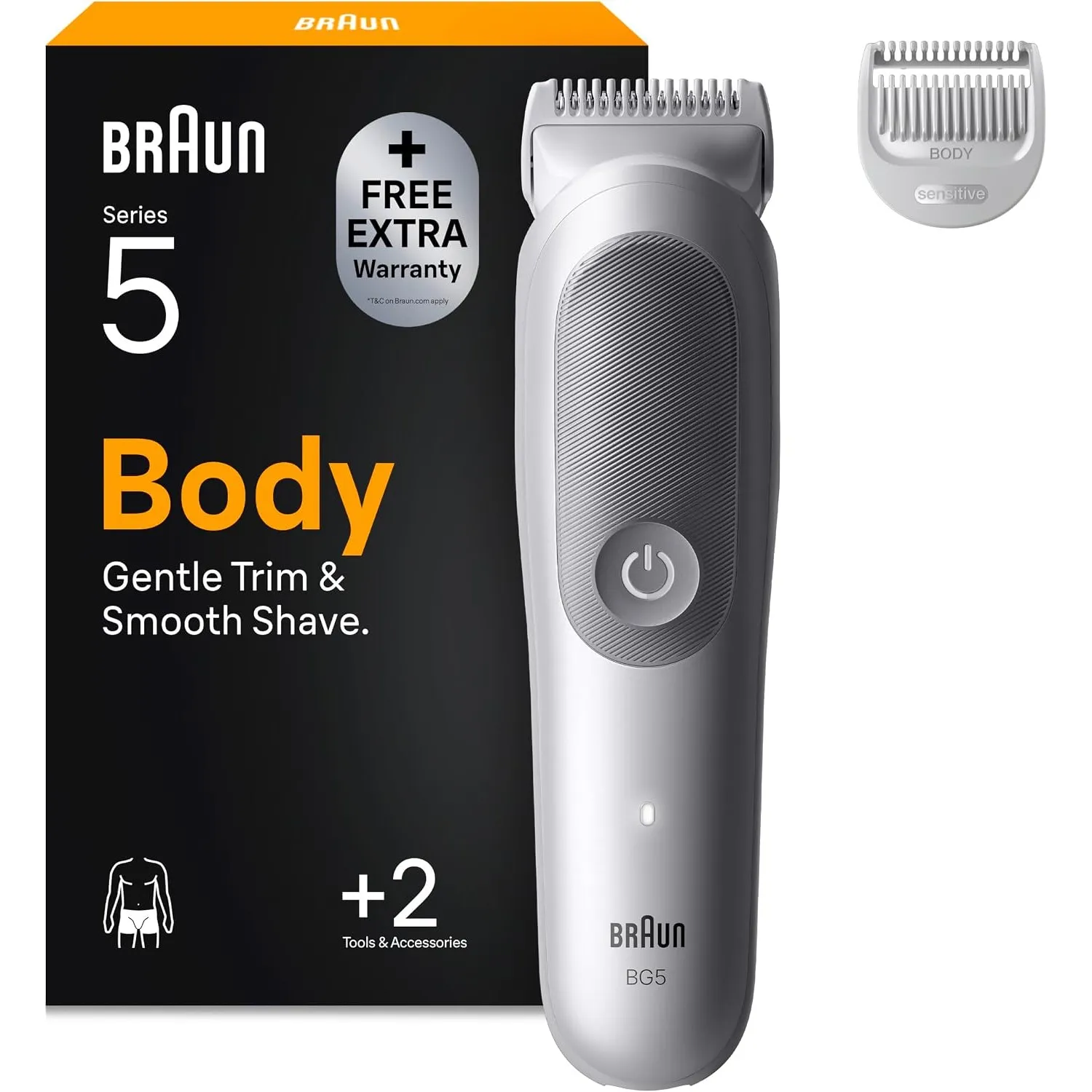 Braun Bodygroomer Series 5, Kabelloser Körperrasierer Herren, BG5500, Grau