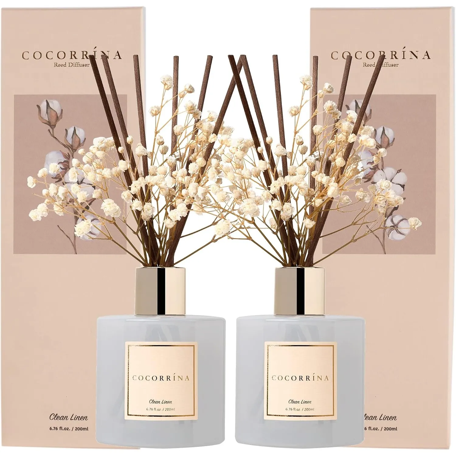 COCORRÍNA Raumduft Reed Diffuser mit 8 Duftstäbchen 200ml, Clean Linen, 2 Pack, Natürlich, Langanhaltend, Home Duft für…