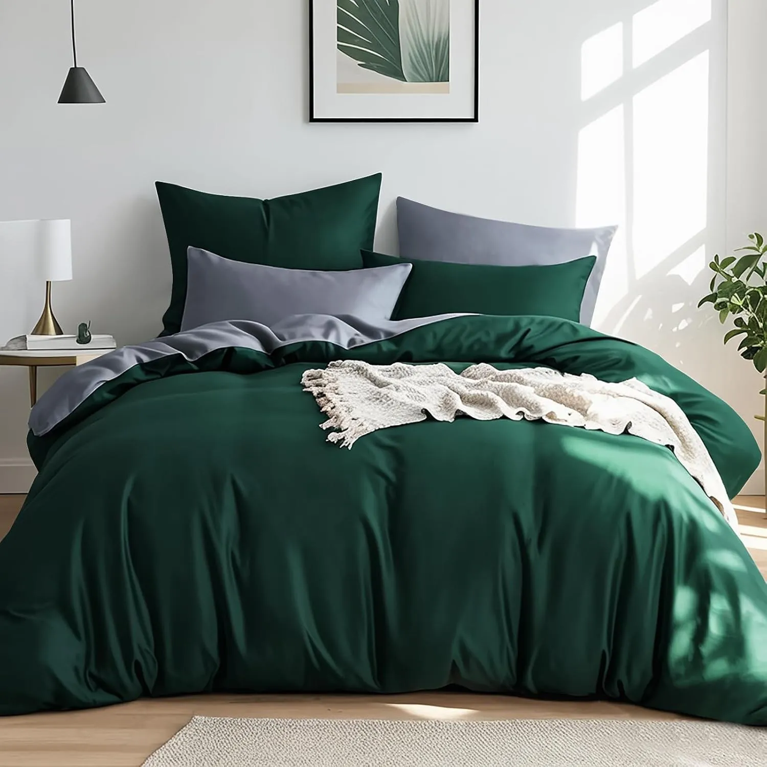 RUIKASI Bettwäsche 220x240 Baumwolle Grün - Bettwäsche-Sets 220x240cm 3teilig Wendebettwäsche 3tlg mit Reißverschluss, …