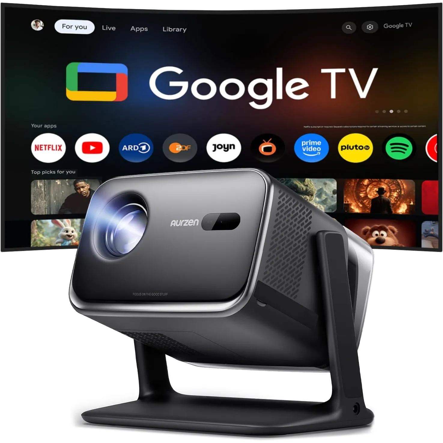 Aurzen Boom mini Smart Beamer Outdoor mit Google TV, 20W Dolby Audio