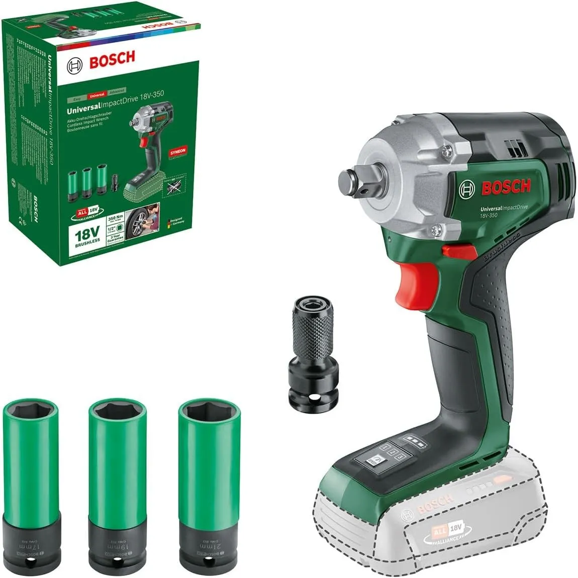 Bosch Akku-Drehschlagschrauber UniversalImpactDrive 18V-350 (kraftvolles Schrauben und Befestigen im Bauwesen; max. Dre…