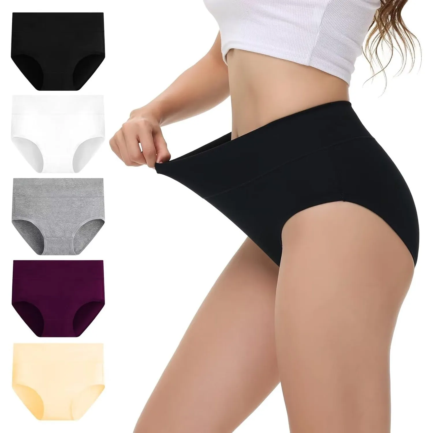 NUOZA Unterhosen Damen Unterwäsche Frauen Baumwolle 5er Pack Bauchweg Slips Hohe Taille Atmungsaktiv Taillenslip Pantys