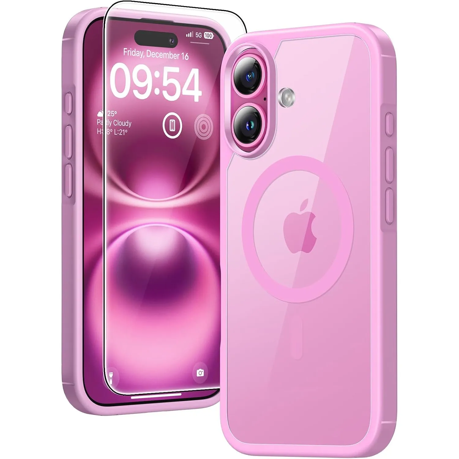 TAURI für iPhone 16 Hülle 6,1" mit Schutzfolie - Rosa