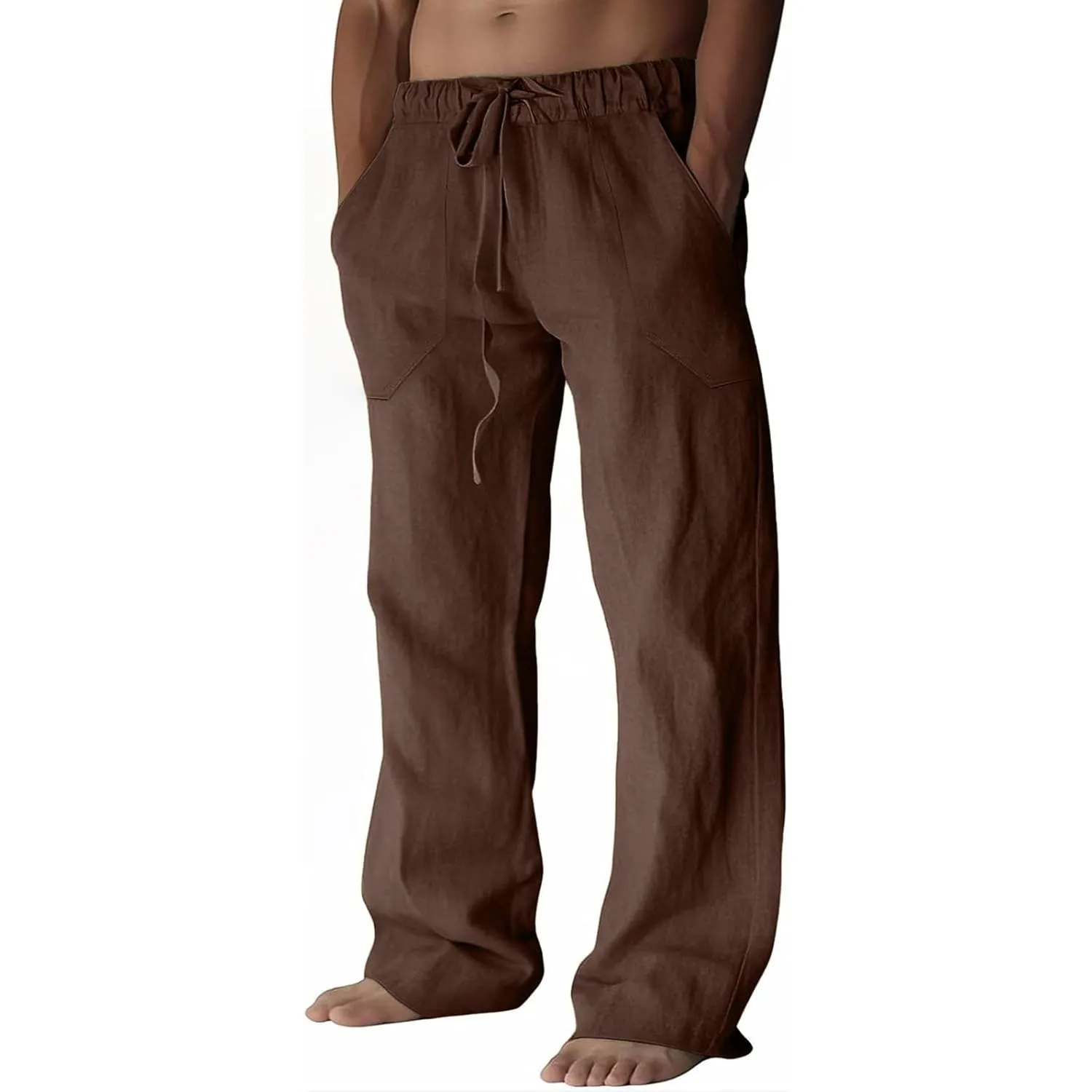 Puimentiua Leinenhose Herren,Lang Leichte Sommerhose,Sommer Leinen Hosen,Loose Fit Baumwollehosen mit Tunnelzug und Tas…
