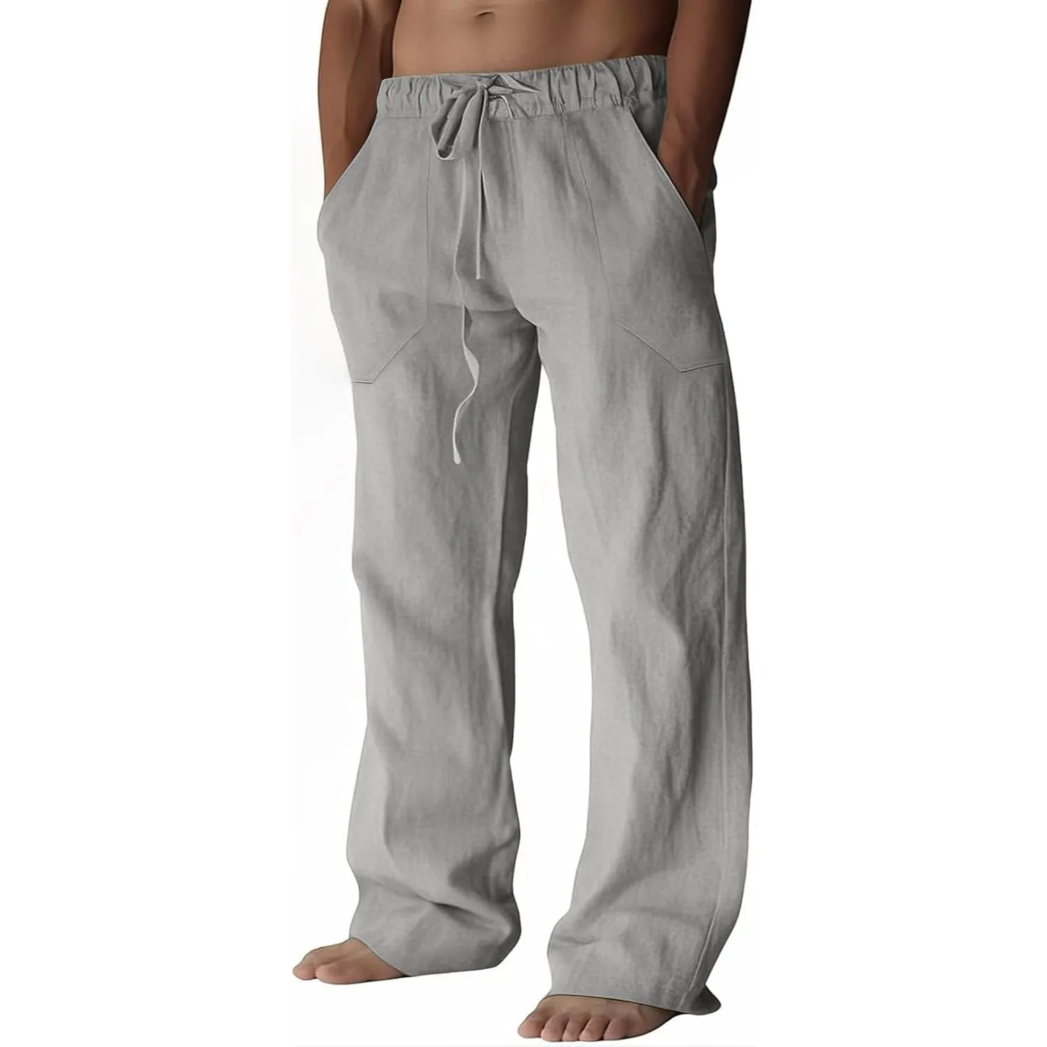 Puimentiua Leinenhose Herren,Lang Leichte Sommerhose,Sommer Leinen Hosen,Loose Fit Baumwollehosen mit Tunnelzug und Tas…