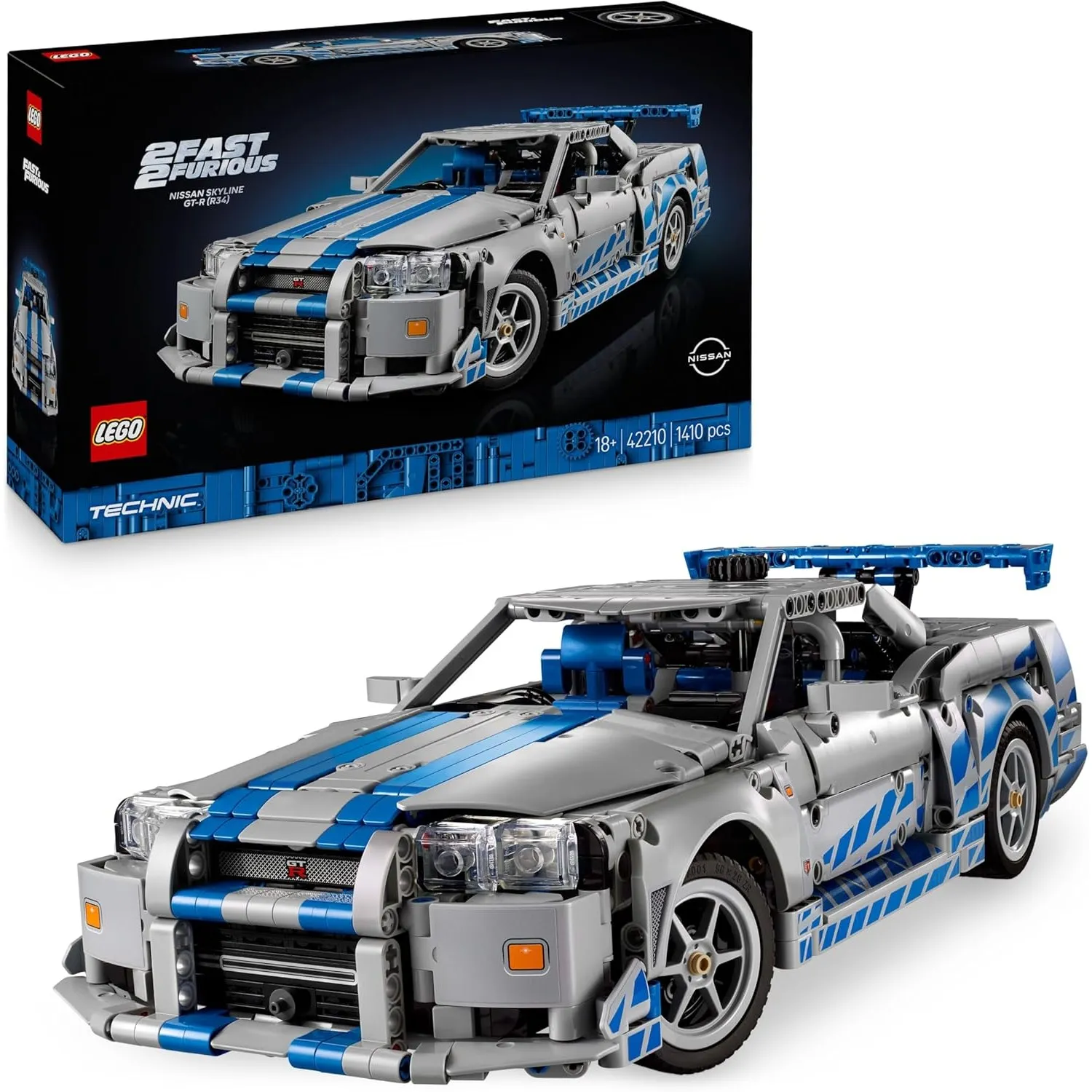 LEGO Technic 2 Fast 2 Furious Nissan Skyline GT-R (R34) Flitzer - Automodell für Erwachsene - mit Driftfunktion, Lenkun…