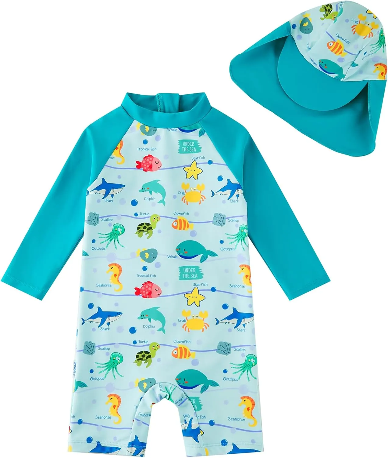 upandfast Baby Swim Costume with Sun Hat, UPF 50+ Swimwear for Baby
