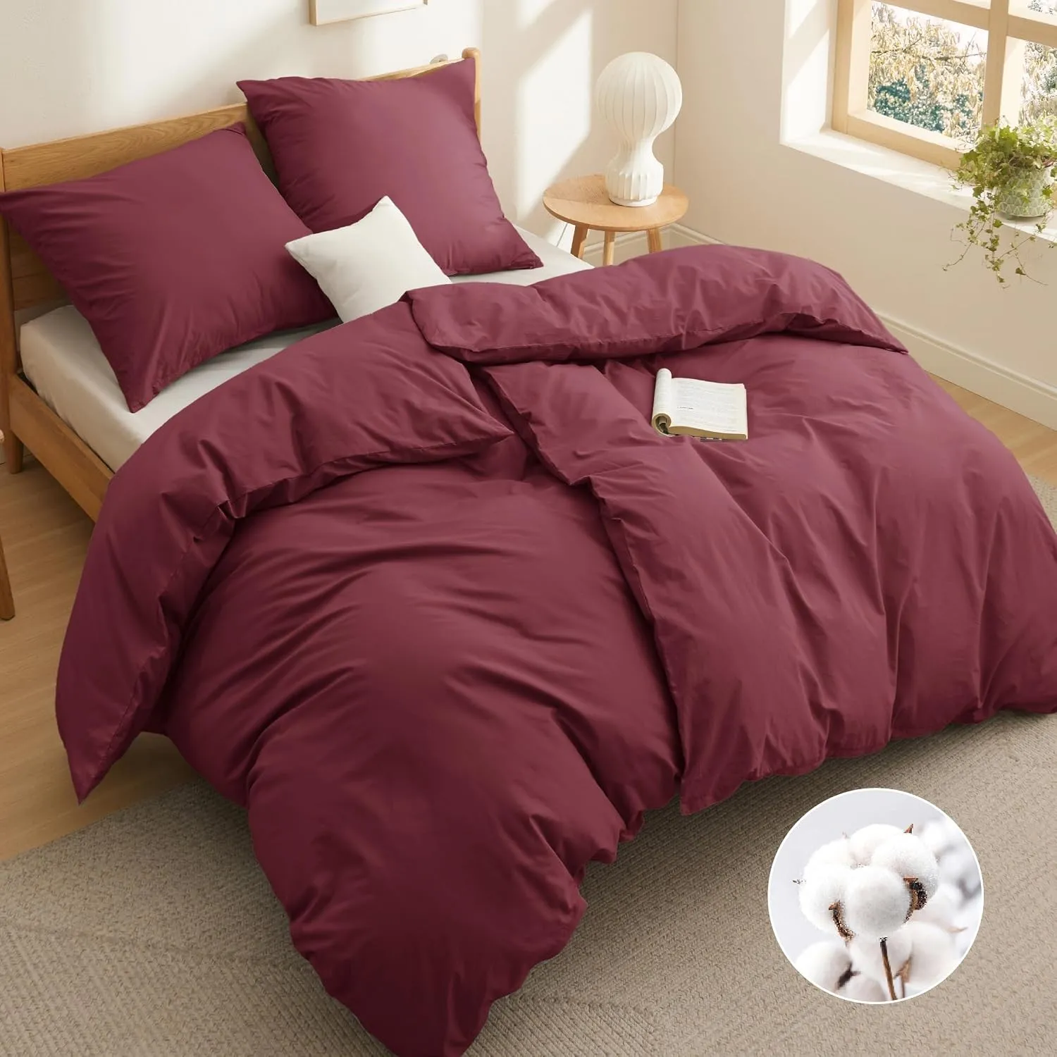 BEDSURE Bettwäsche 135x200 Baumwolle 4tlg. - Dunkelrot Set 2x80x80 Kissen