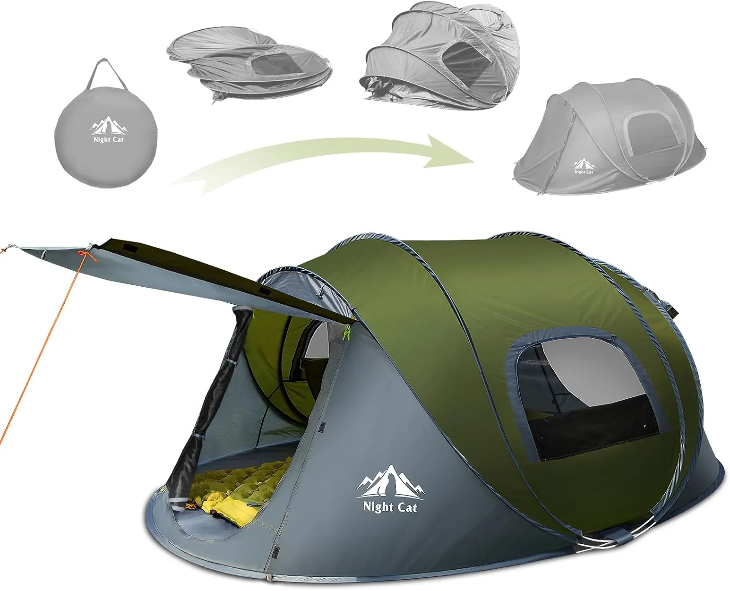 Night Cat Wurfzelt 2 4 Personen Wasserdicht: Camping Zelt für Outdoor Sport Picknick Wandern Reisen
