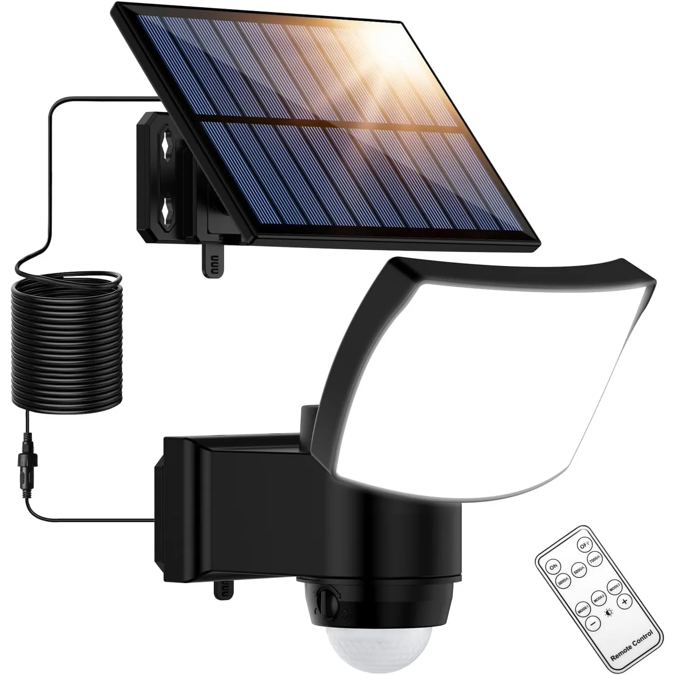 Solarlampen für Außen mit Fernbedienung, Led Solar Strahler mit Bewegungsmelder, 3000/5000/7000K, Solar Außenstrahler m…