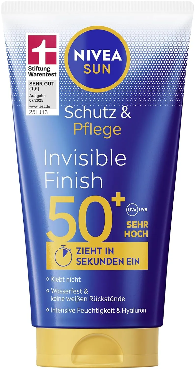 NIVEA SUN Schutz & Pflege Invisible Finish LSF 50+, wasserfester Sonnenschutz mit Hyaluron, schnell einziehende Sonnenc…