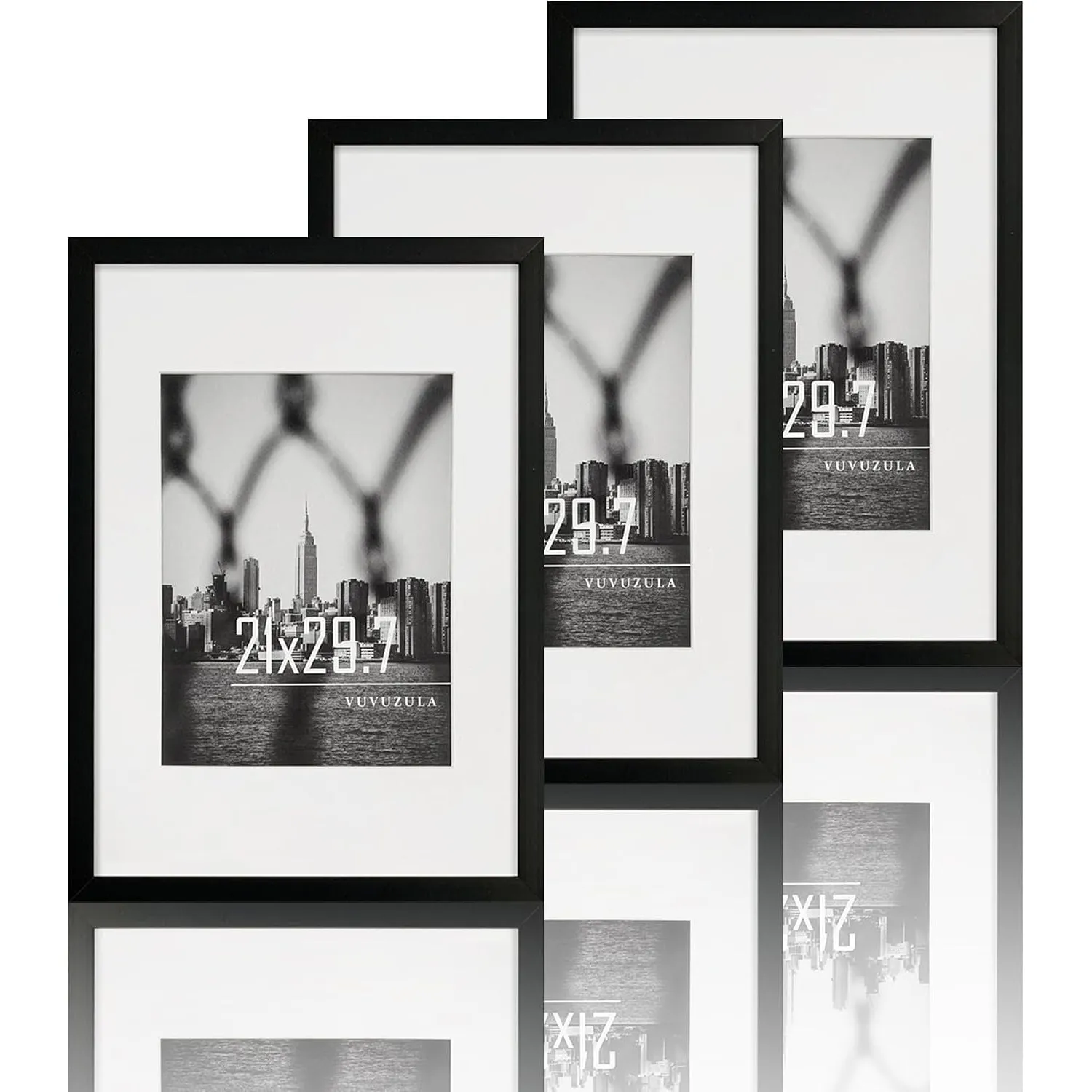 VUVUZULA Bilderrahmen A4 Schwarz 21x30cm 3er Set Fotorahmen Rahmen DIN A4 mit Passepartout Urkunden